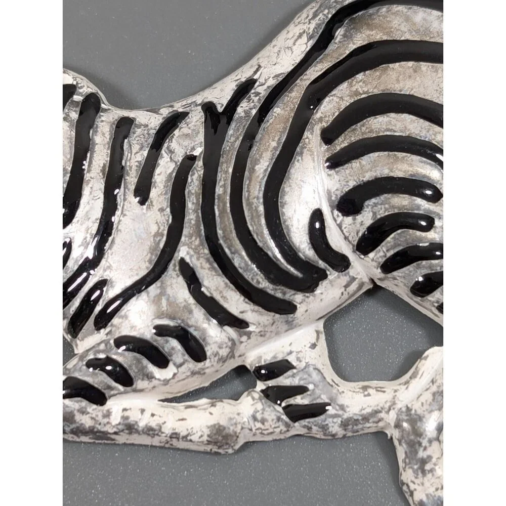 Vintage Zebra Metal Pin Brooch Black Stripe‎ Enamel Tribal